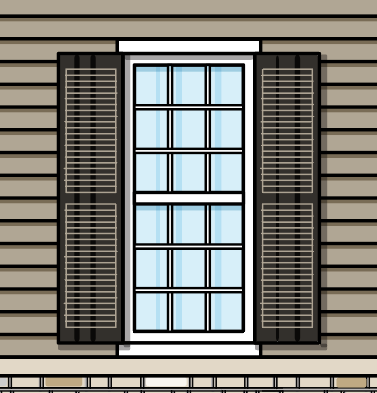 Illustration of white double hung ProVia windows with grids on a colonial style home