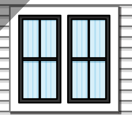 Illustration of black windows with grids on a white Farmhouse-style home, example of Farmhouse windows