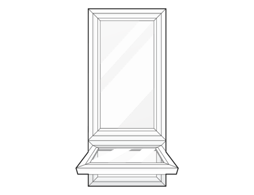 {Grayscale line art illustration of a casement window}