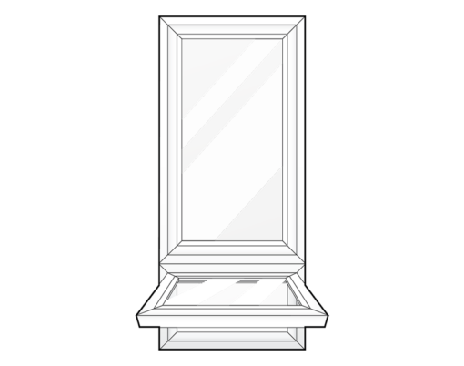 {Grayscale line art illustration of a casement window}