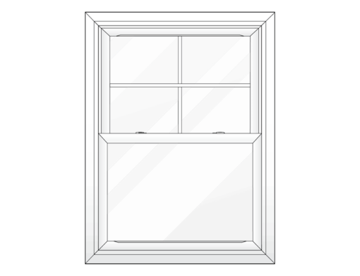 {Line art of ProVia double hung window with grids on the top half only}