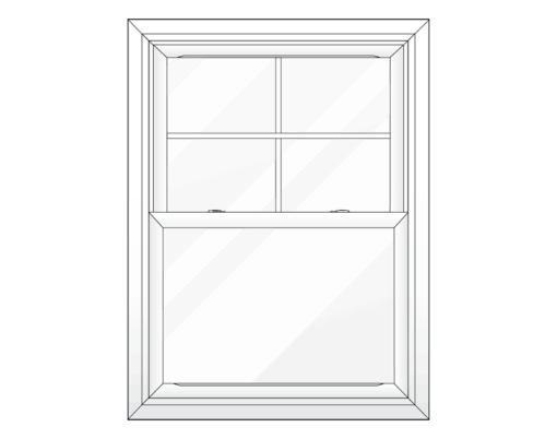 {Line art of ProVia double hung window with grids on the top half only}