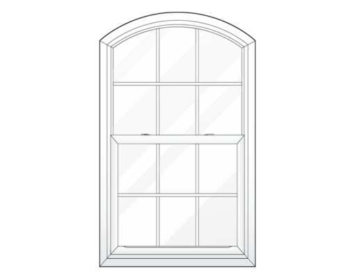 {Line illustration of single hung full eyebrow windows with grids}