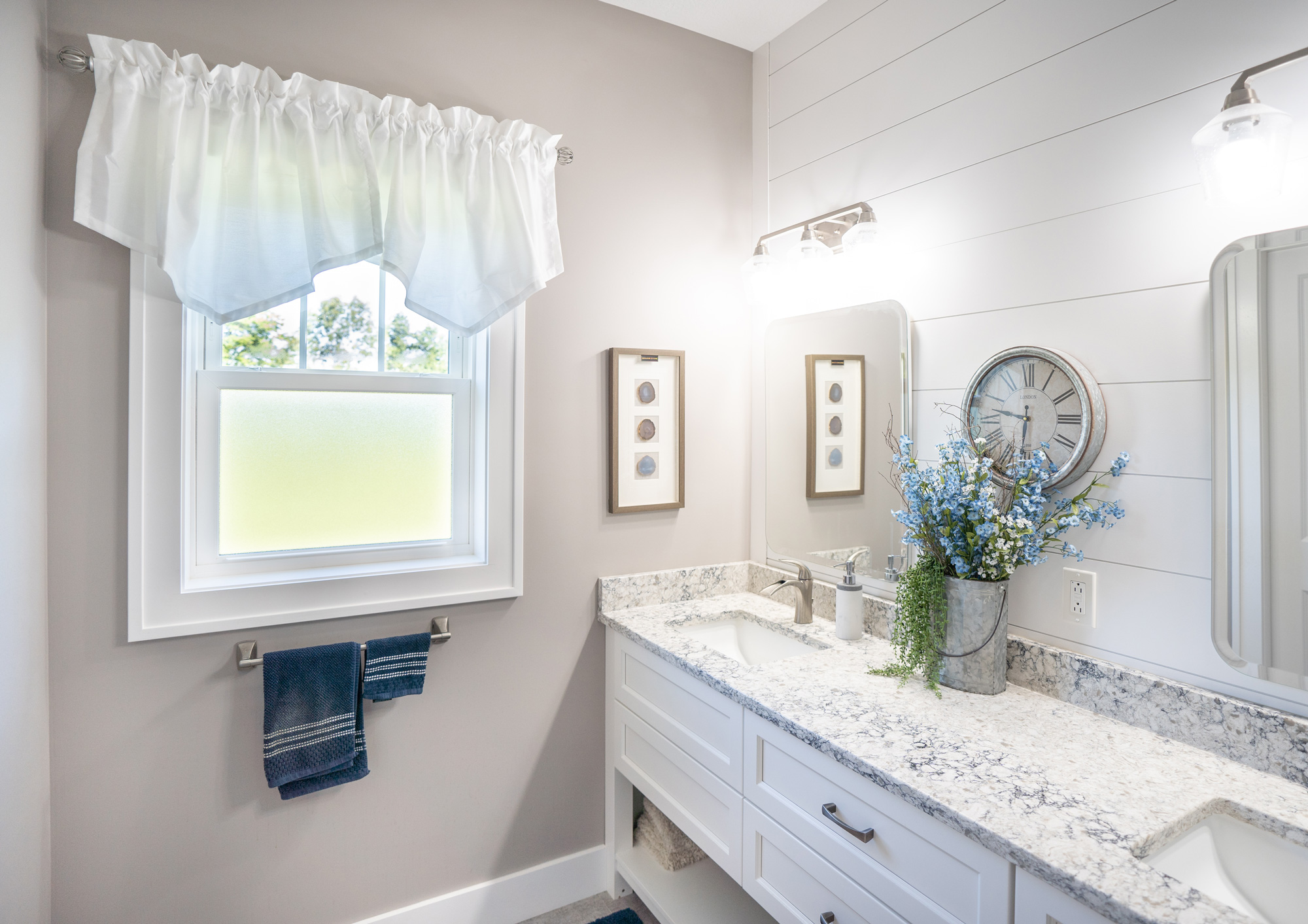 Endure™ Double Hung Windows in White with Obscure Pebble Privacy Glass