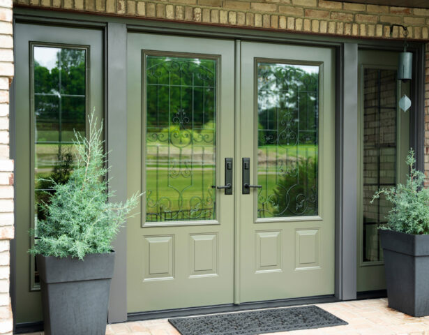 {ProVia Legacy™ Smooth 440-2P fiberglass French Doors in Antique with Barcelona Wrought Iron Design}