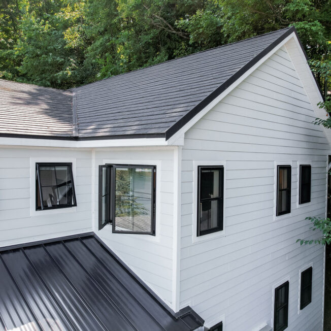 {ProVia Endure™ Casement and Awning Windows in Textured Matte Coal Black, example of ProVia's all-black windows}