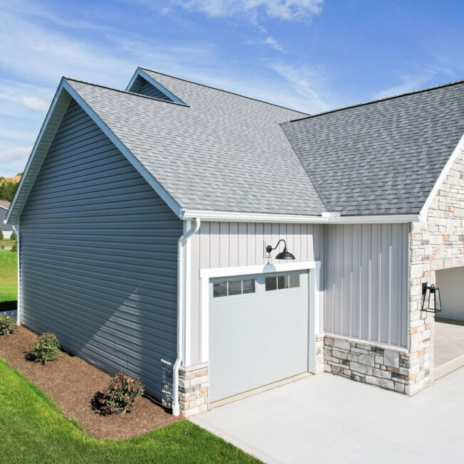 {ProVia HeartTech® Vinyl Siding and Cedar Peaks® Board 'N Batten in Pewter}