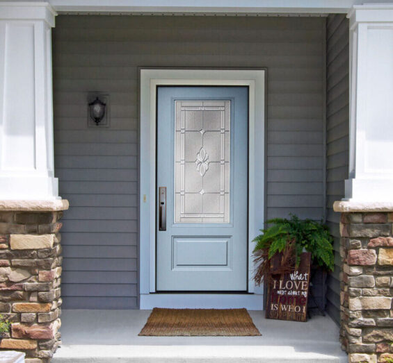 {Arctic Blue Entry Door with Somerset Decorative Glass}