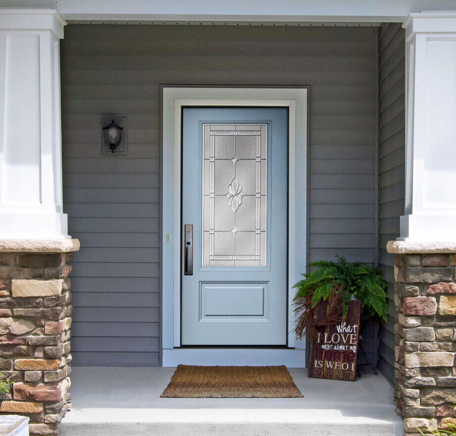 Arctic Blue Entry Door with Somerset Decorative Glass