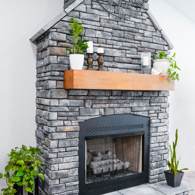 {Interior image of ProVia Chisel Cut™ Olympus Manufactured Stone Fireplace}