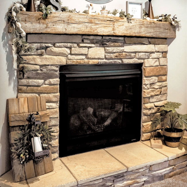 {Inside image of a ProVia Ledgestone Osage manufactured stone for fireplace}