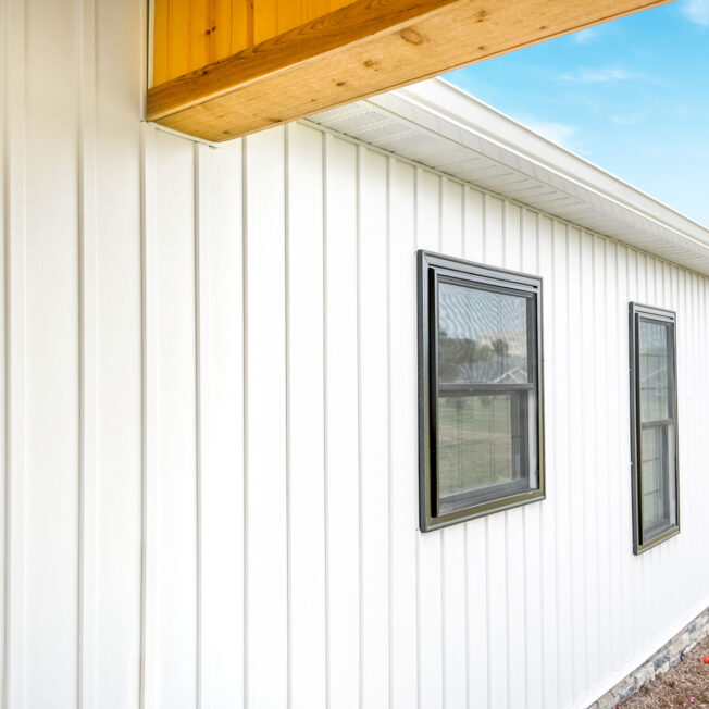 {ProVia Cedar Peaks 8" white Board and Batten vinyl siding}