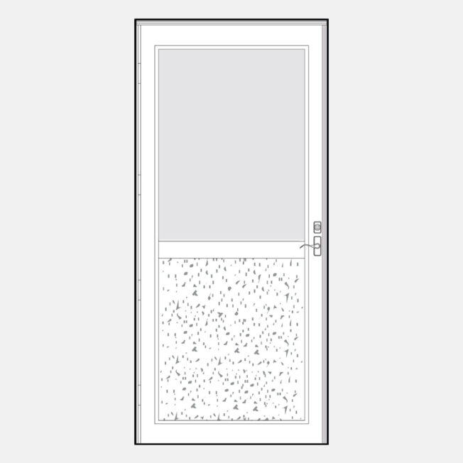 {Line art of a ProVia 074 storm door style}