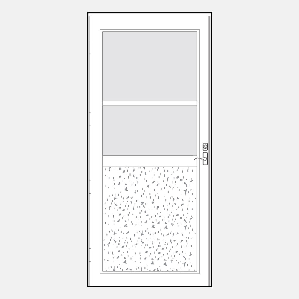 Line art of a ProVia Deluxe 079 storm door style