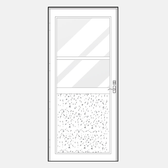{Line art of a ProVia Deluxe 379 storm door style}