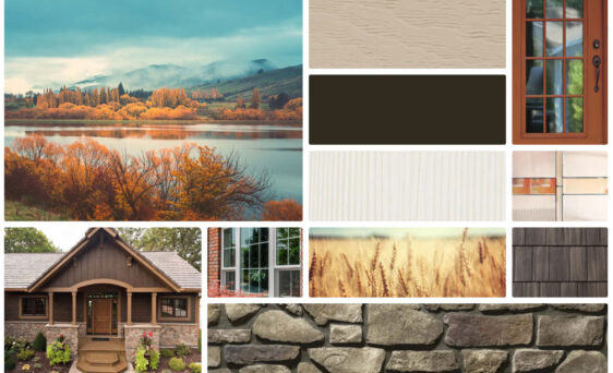 {An example of a warm home exterior color palette on the Color Palettes page at provia.com}