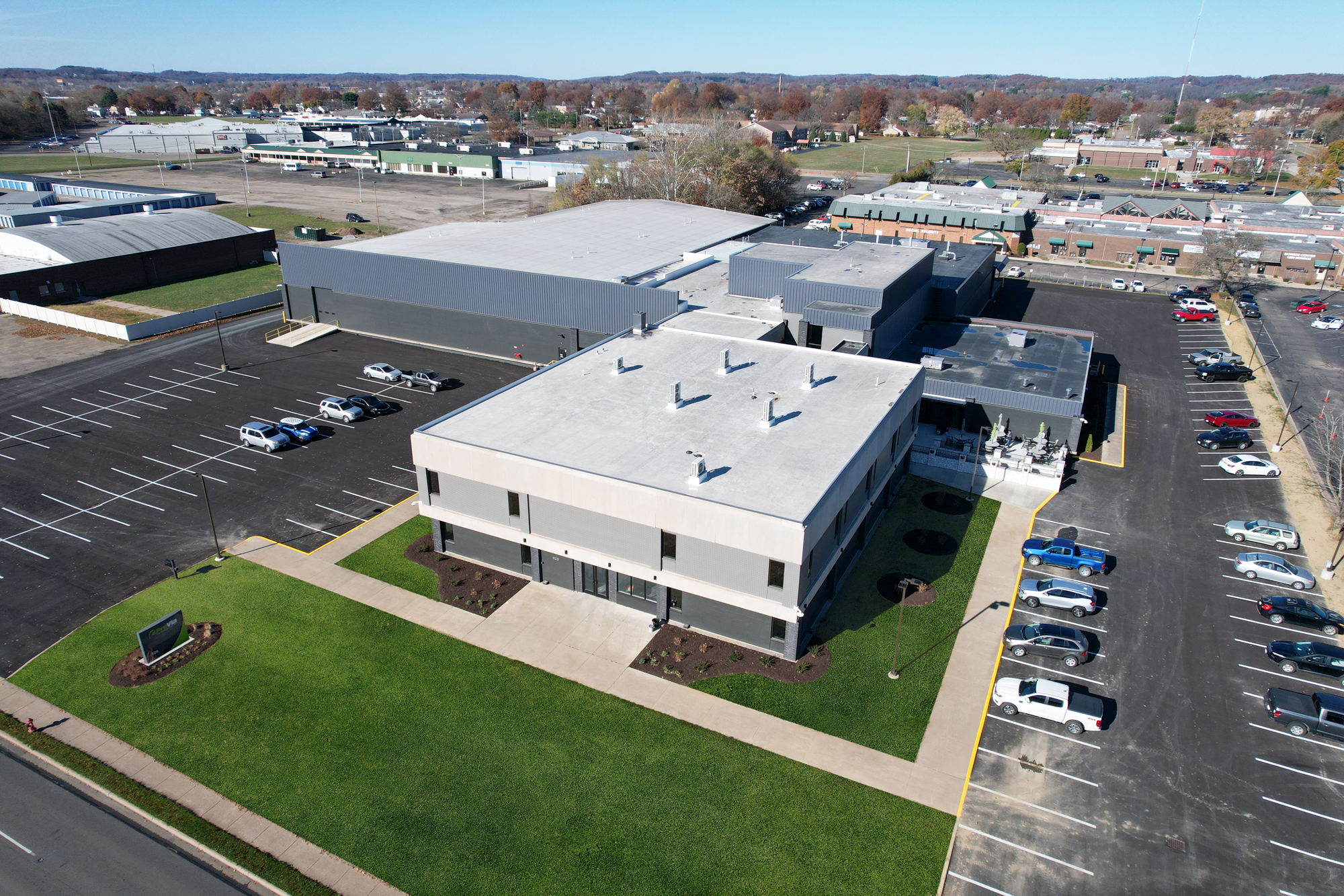 Aerial view of the ProVia® Window and Patio Door Profile Lamination facility in New Philadelphia, Ohio