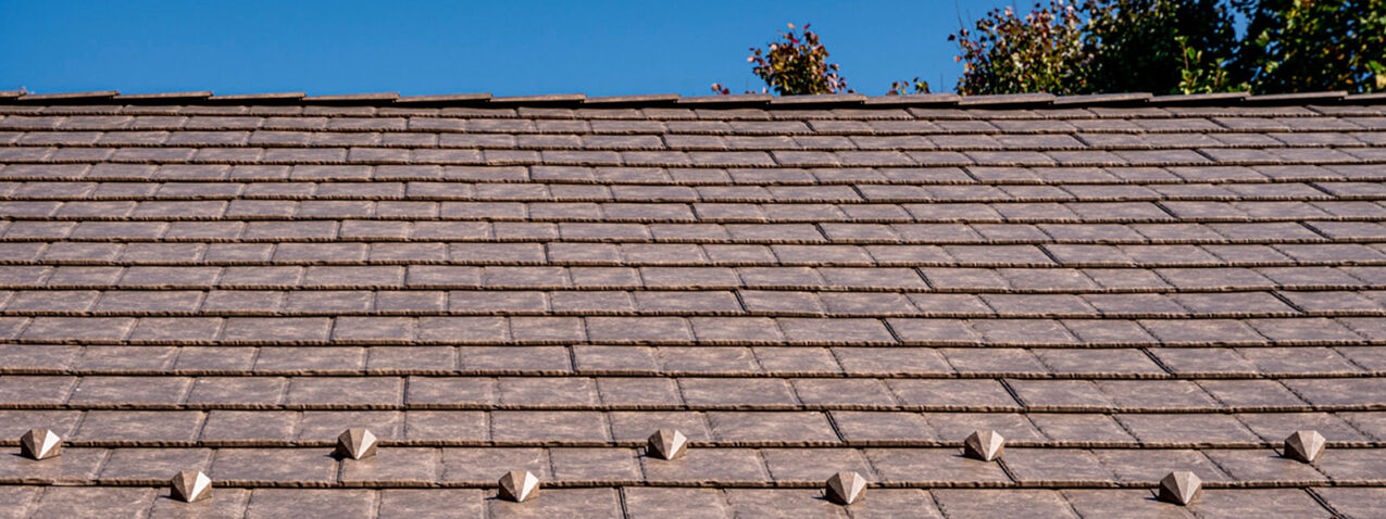 {Closeup of ProVia slate metal roofing}
