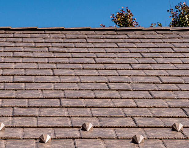 Closeup of ProVia slate metal roofing