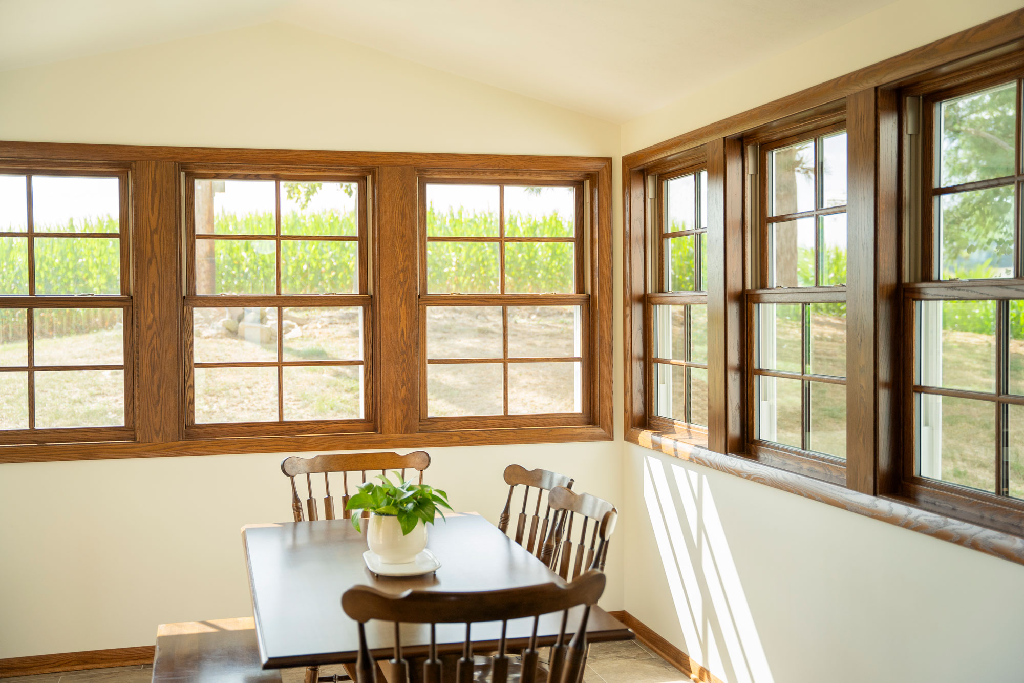 Aeris™ Double Hung Windows in Caramel with Cottage Grids
