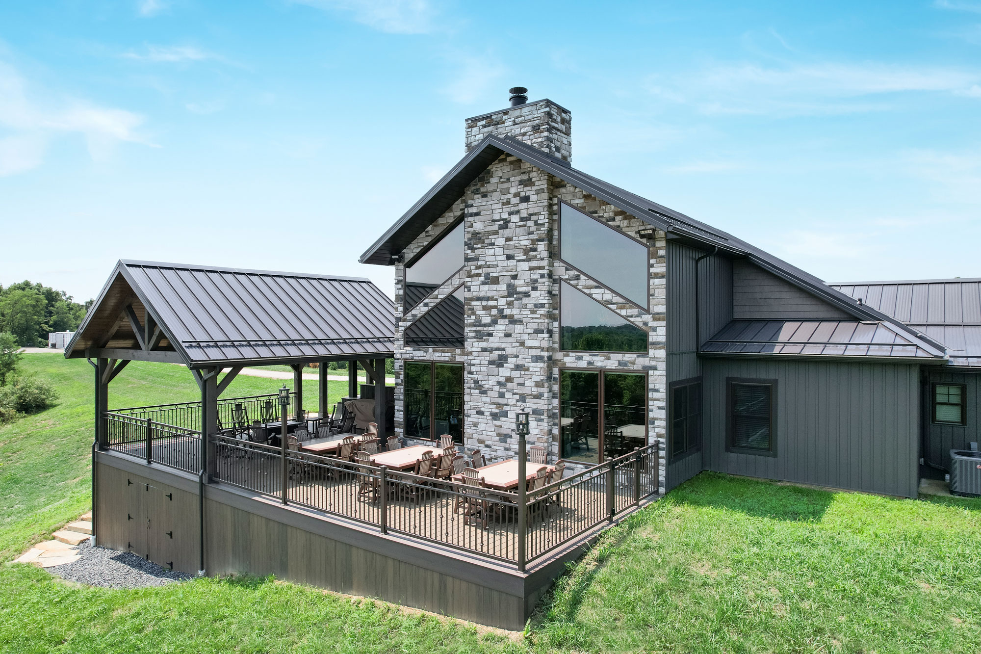 CedarMAX® Board and Batten in Timberline with Terra Cut™ Niagara Manufactured Stone