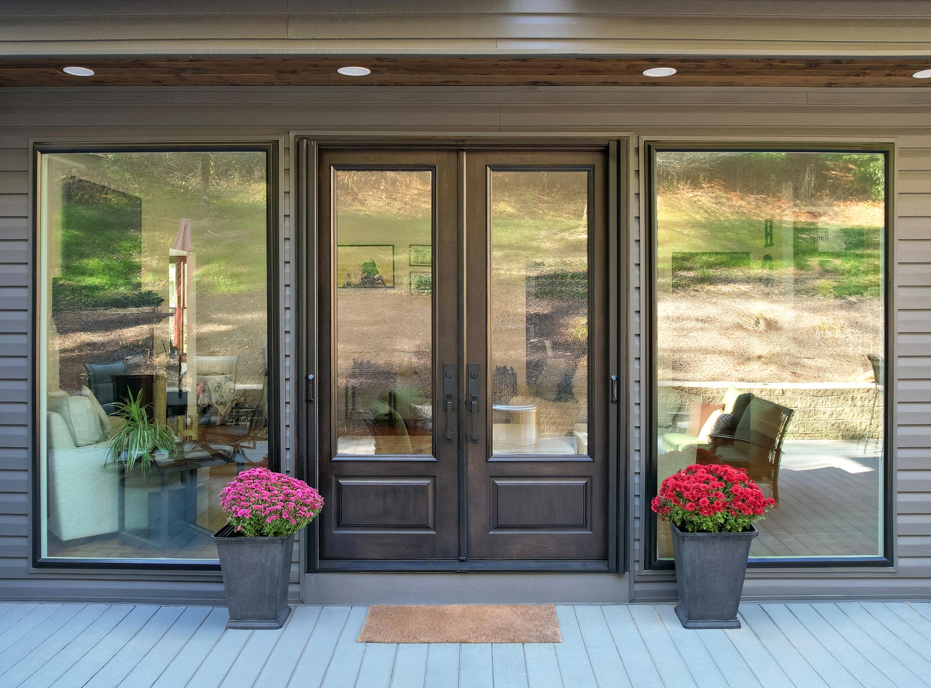 Signet® Cherry 440-1P 8' French Doors in Coffee Bean with Endure™ Picture Windows in Coal Black