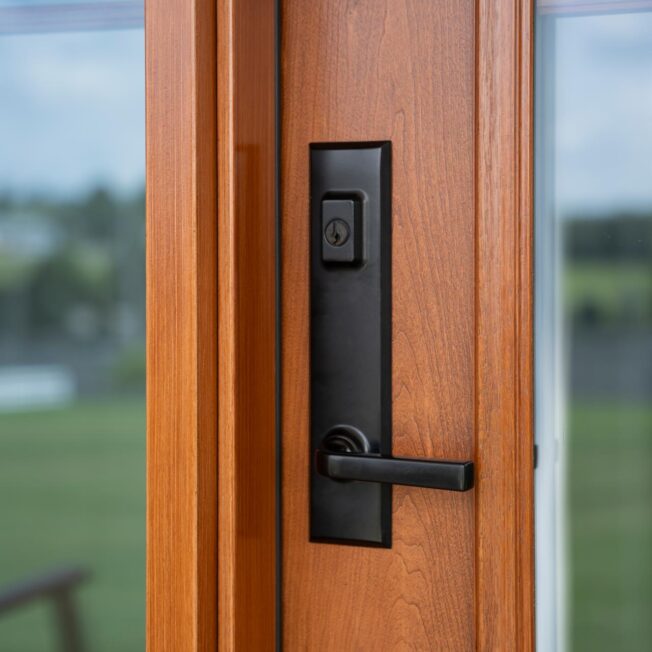 Trilennium® Westcott Entry Door Hardware in Black on a ProVia® entry door