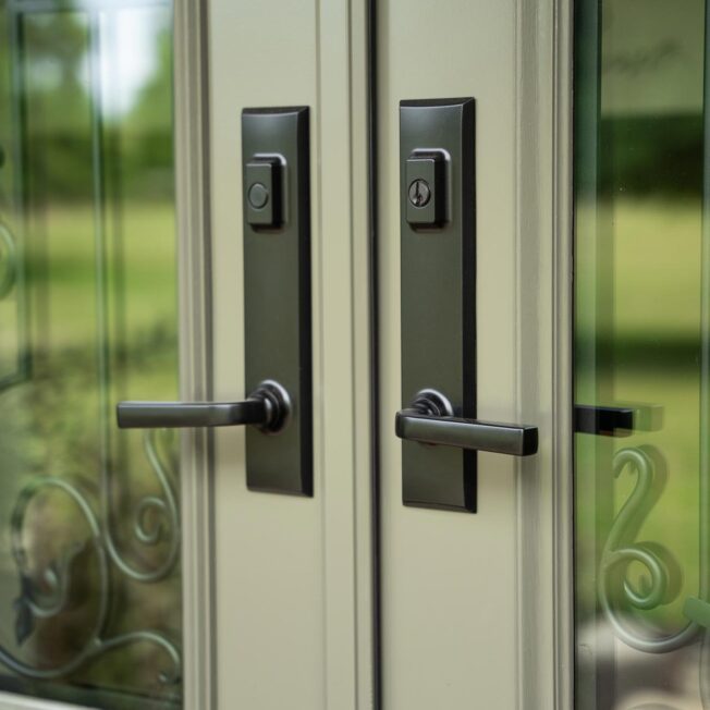 Trilennium® Westcott Entry Door Hardware in Black on ProVia® French doors