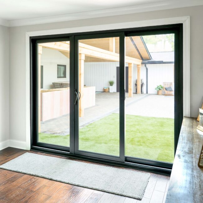 Inside view of a ProVia® Endure™ 3-Lite Sliding Patio Door in Textured Matte Coal Black