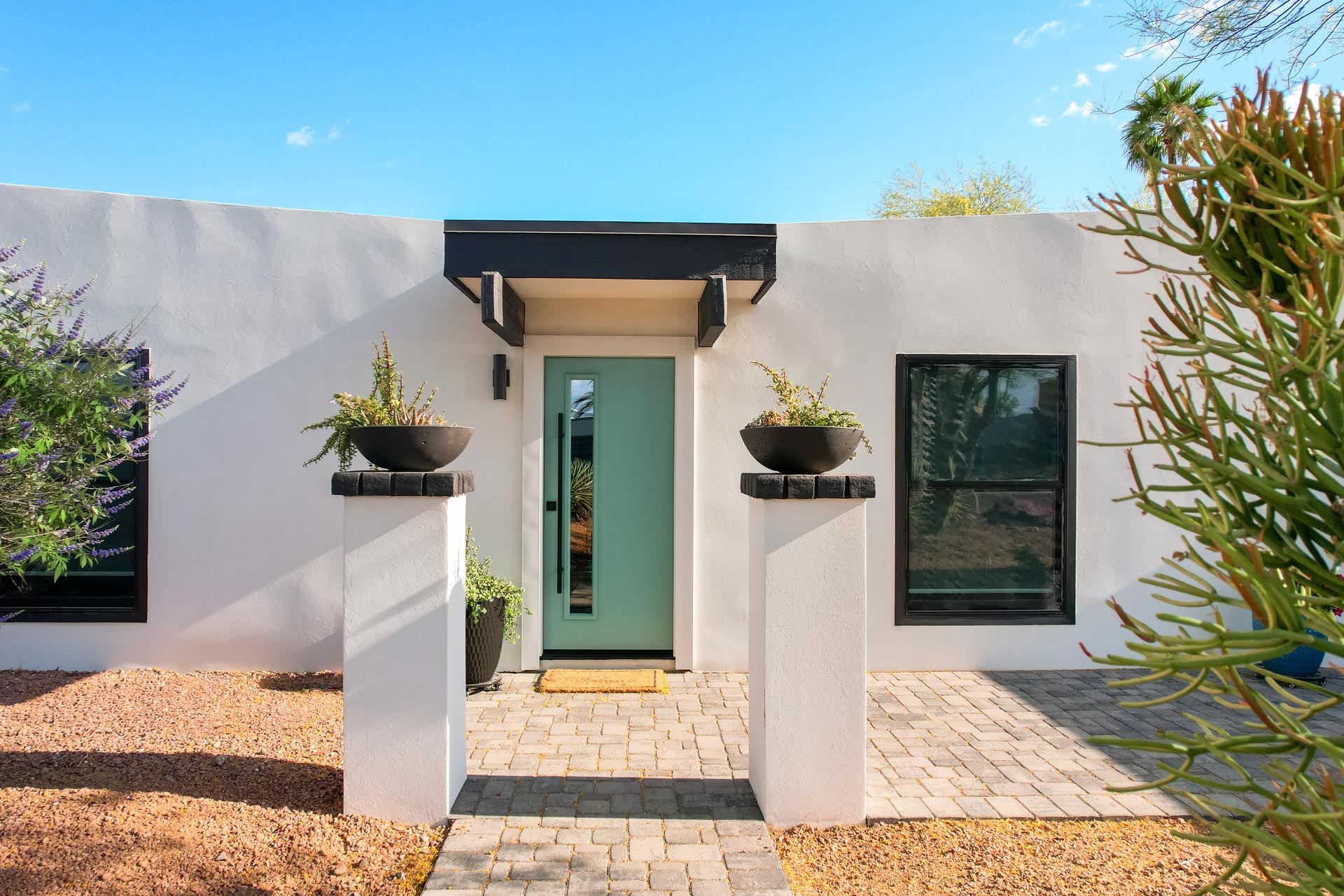 Legacy™ Smooth Steel 111 Door in Eucalyptus with Emtek® Square Pull Bar in Black