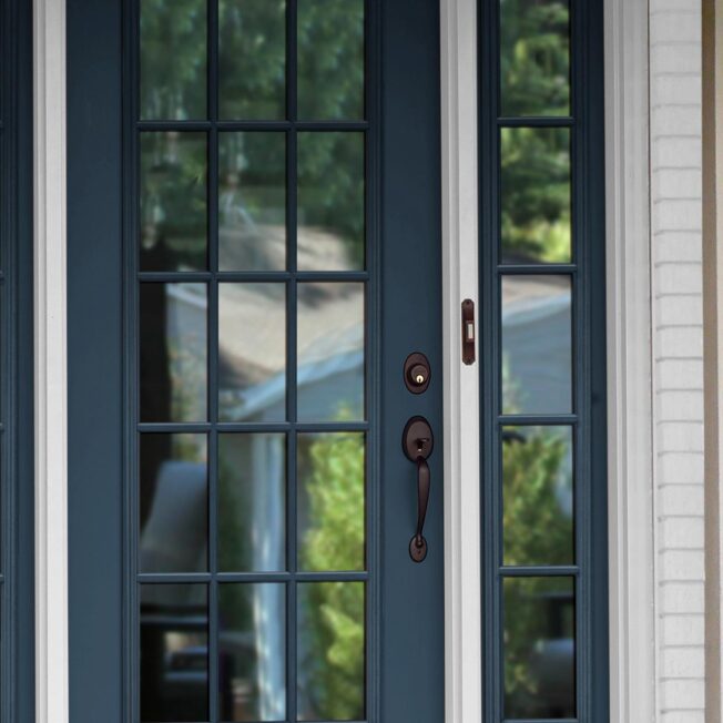 ProVia® Legacy™ Smooth Steel entry door style 460 with External Grids in the blue color Deep Waters