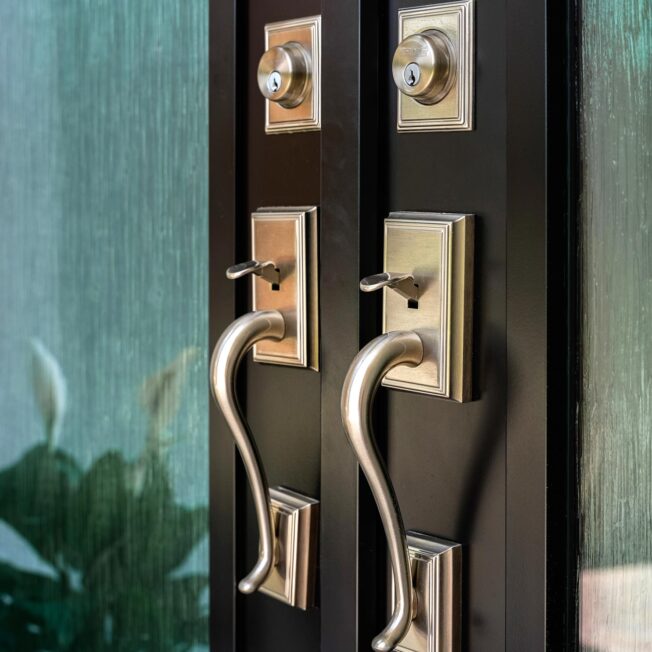 Schlage® Addison Entry Door Hardware in Satin Nickel on ProVia® French doors