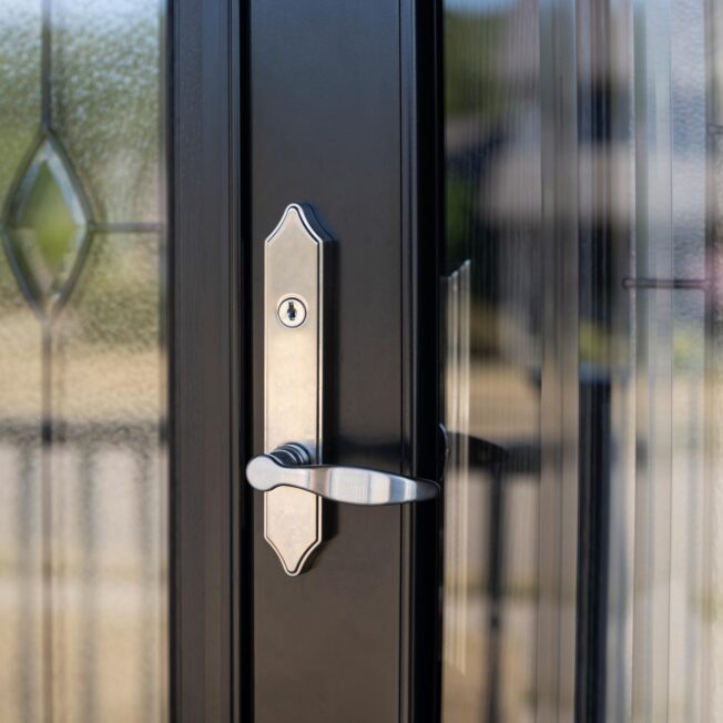 Windsor Storm Door Hardware in Satin Nickel on a ProVia® storm door