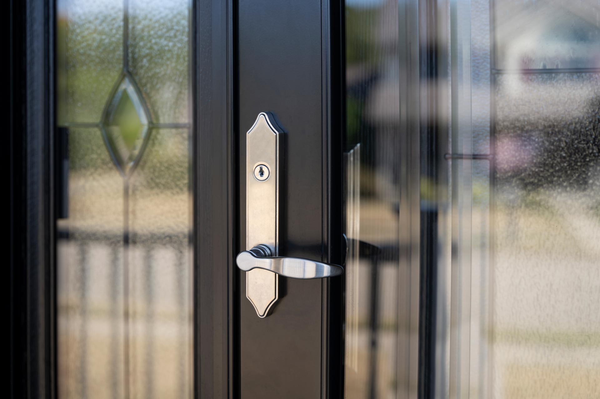 Windsor Storm Door Hardware in Satin Nickel on a ProVia® storm door