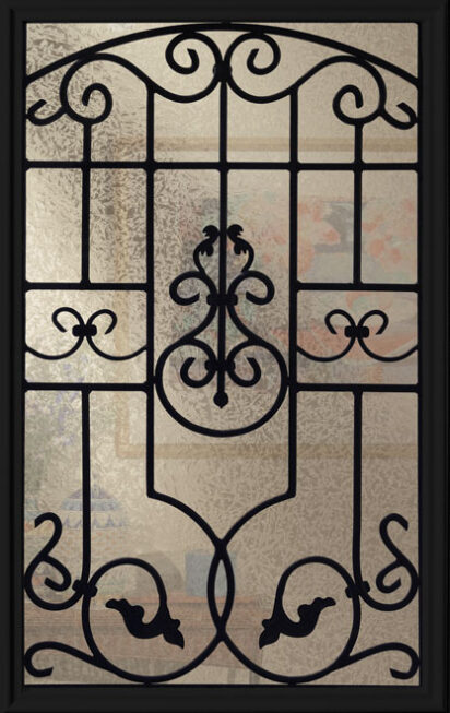 Closeup of ProVia Barcelona wrought iron glass design for entry doors