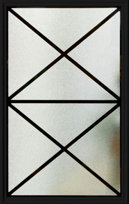 Closeup of ProVia Crossbuck wrought iron glass for front doors