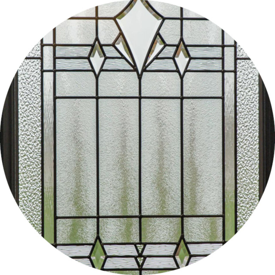 Small circle, which serves as a selector, showing ProVia® Tranquility decorative glass for front doors or windows