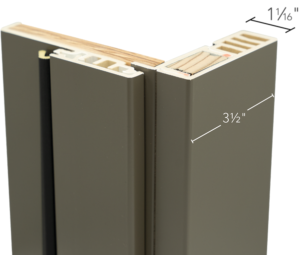 Isolated cutaway image of a piece of ProVia® 3 1/2" Flat Rippable FusionFrame™ Brickmold