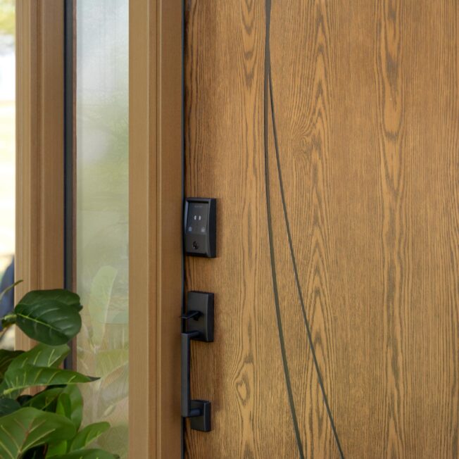 Ascent White Oak 001-INS2C Inscribed fiberglass woodgrain door in Almond stain