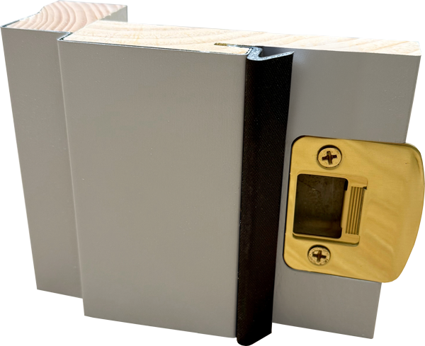 Cutaway image of ProVia® FrameSaver® wood frame brickmold with finger-jointed composite bottom