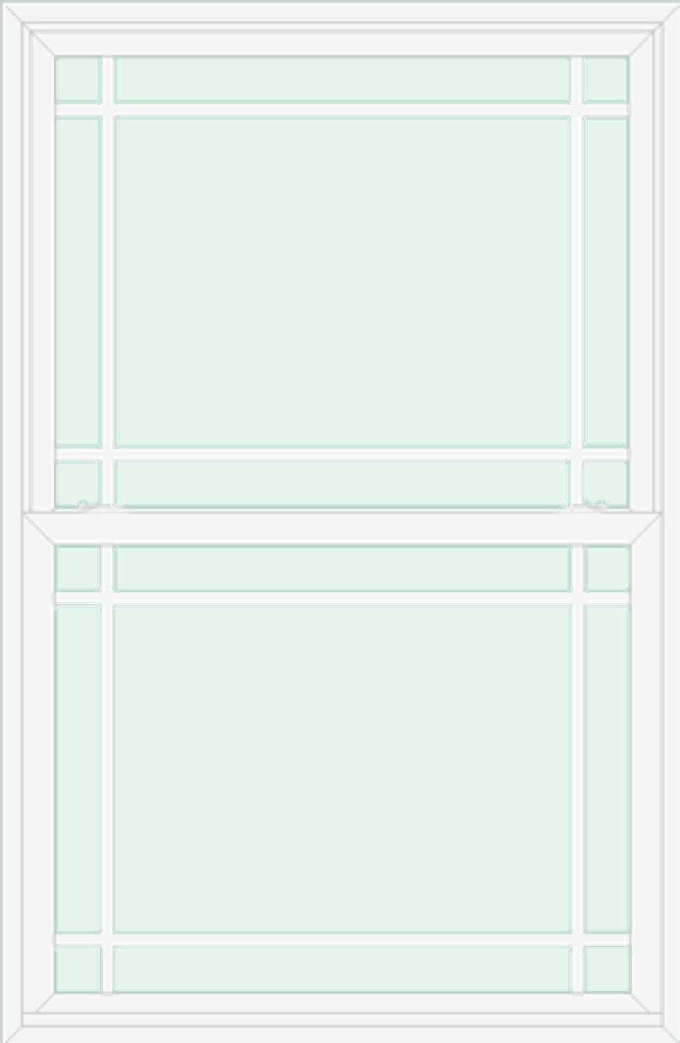 Line art of a ProVia double hung window with prairie-style grids on the top and bottom window panes.