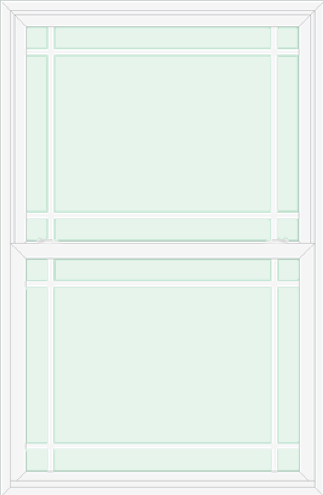 Line art of a ProVia double hung window with prairie-style grids on the top and bottom window panes.