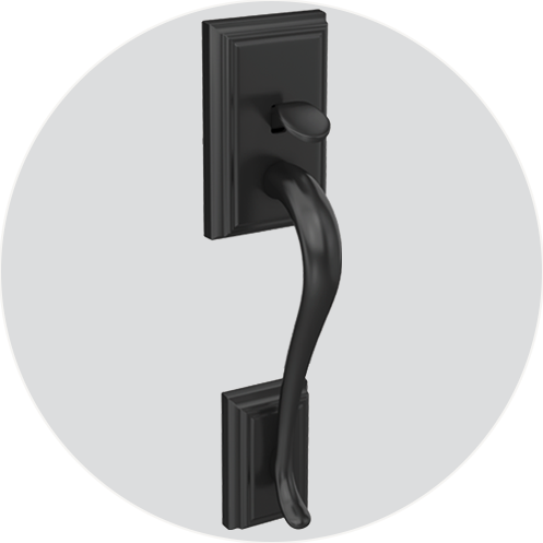 Detailed photograph of door hardware for a ProVia prehung exterior door