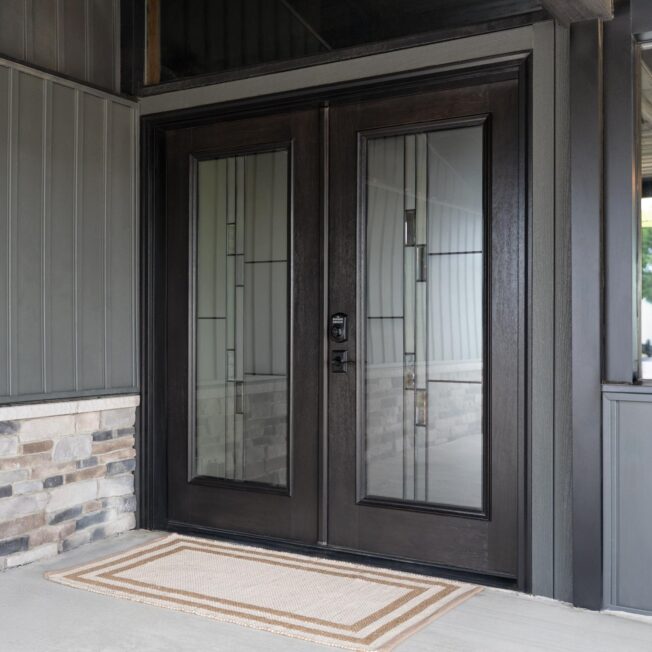ProVia® Signet® Mahogany 460 French Doors in Ebony with Genesis Decorative Glass