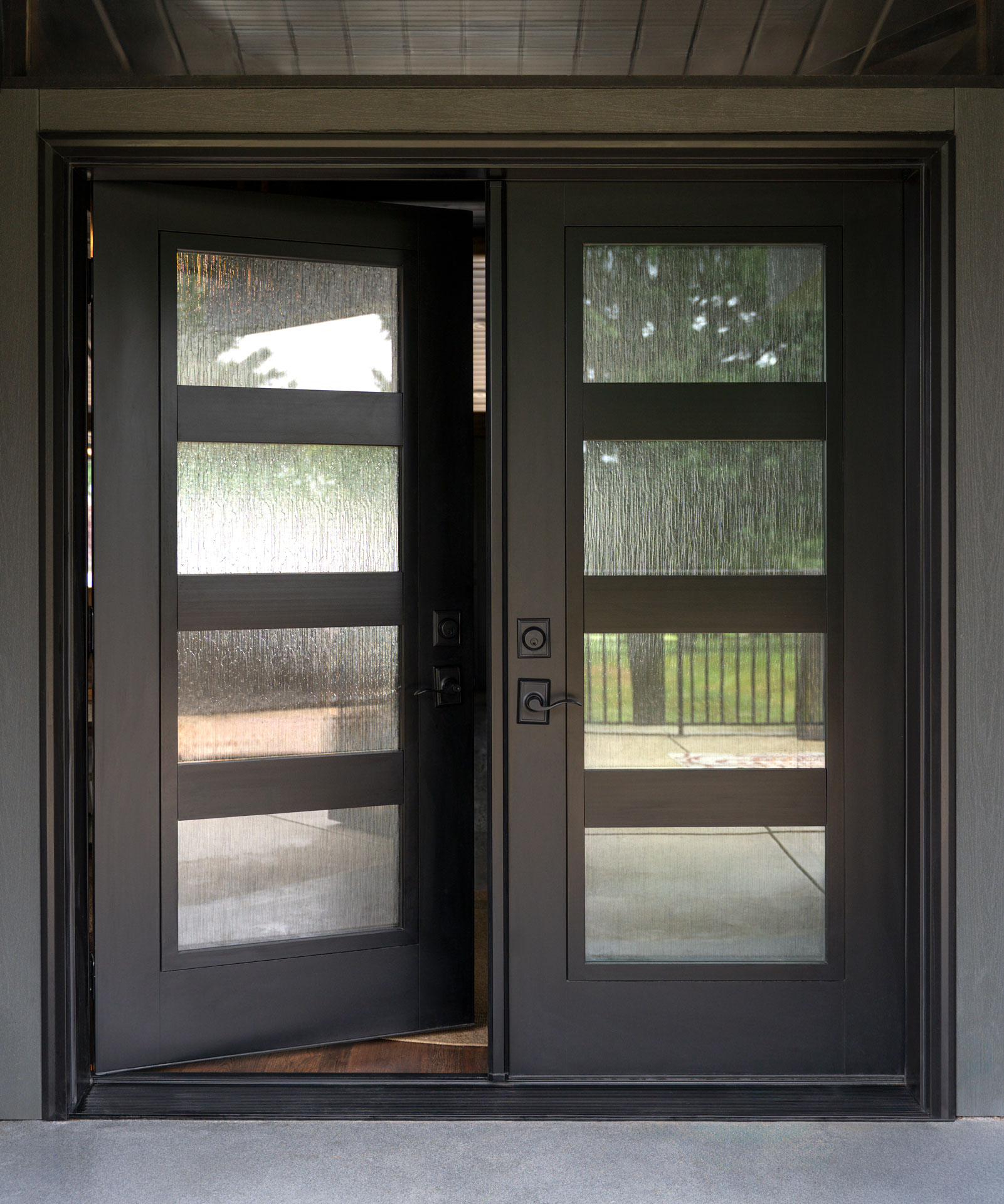 Signet® Smooth 460-T5-4L French Doors in Coal Black with Waterfall Privacy Glass