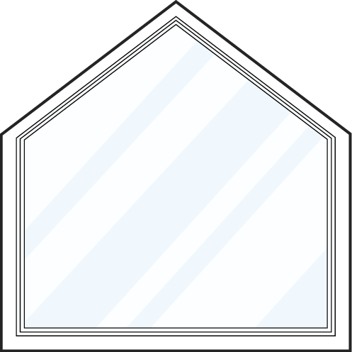 Line art of pentagon shaped architectural windows