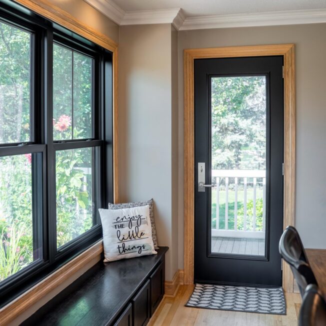 Interior view of a ProVia® Legacy™ Smooth 460 steel entry door in Coal Black
