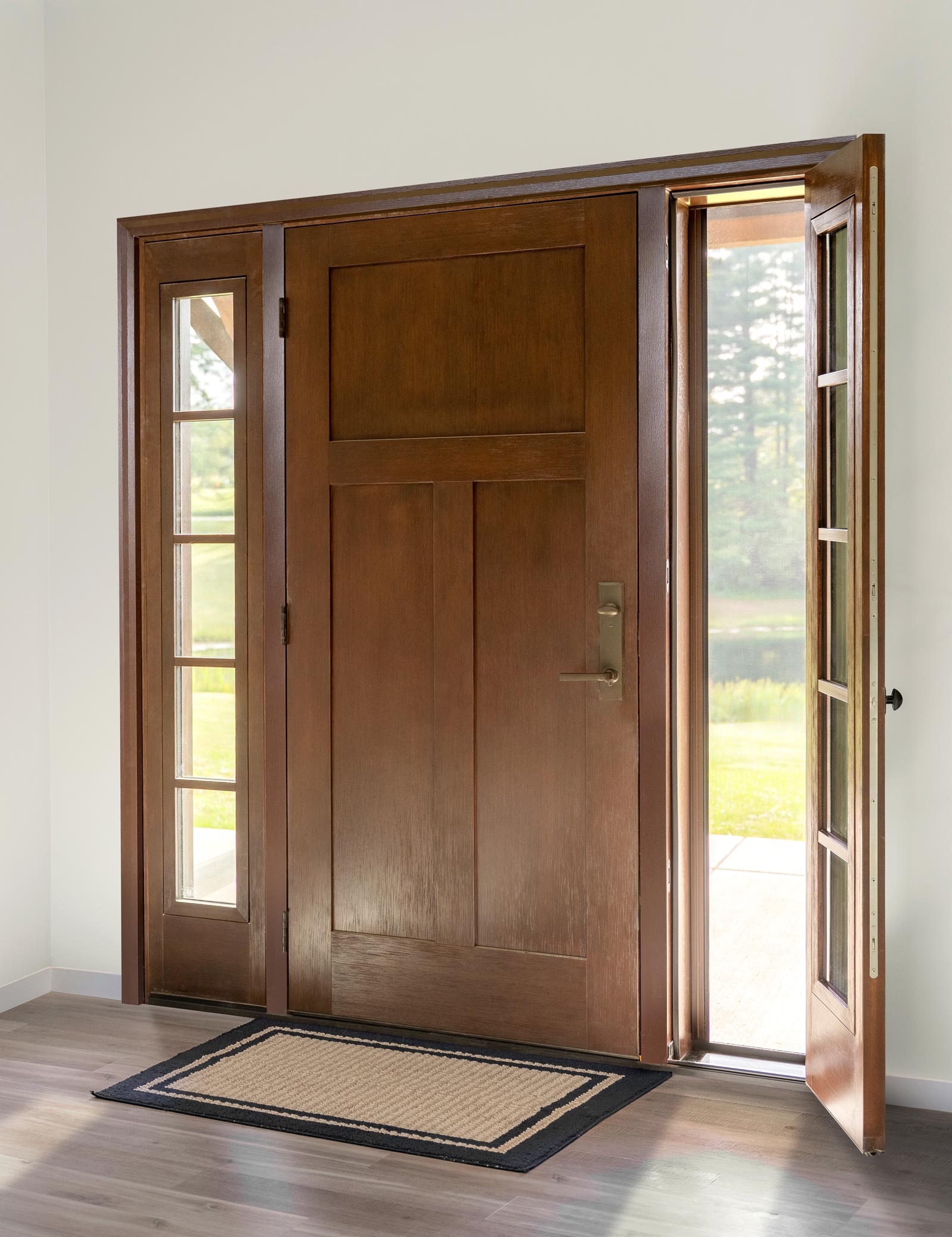 Signet® Fir 003C Entry Door and Venting Sidelite with Screen in Truffle