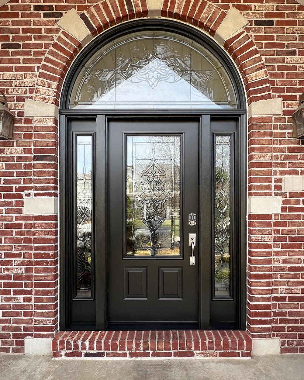 Graig G. Legacy™ Smooth 440-2P Entry Door, 160 Sidelites, and Half-Round Transom in Rustic Bronze After