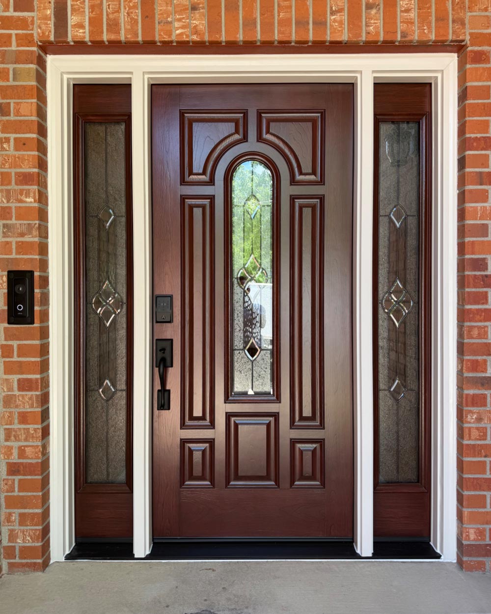 Jay E. Entry Door and Sidelites with Decorative Glass After
